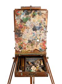 Two Antique Easels and a Painter's Palette