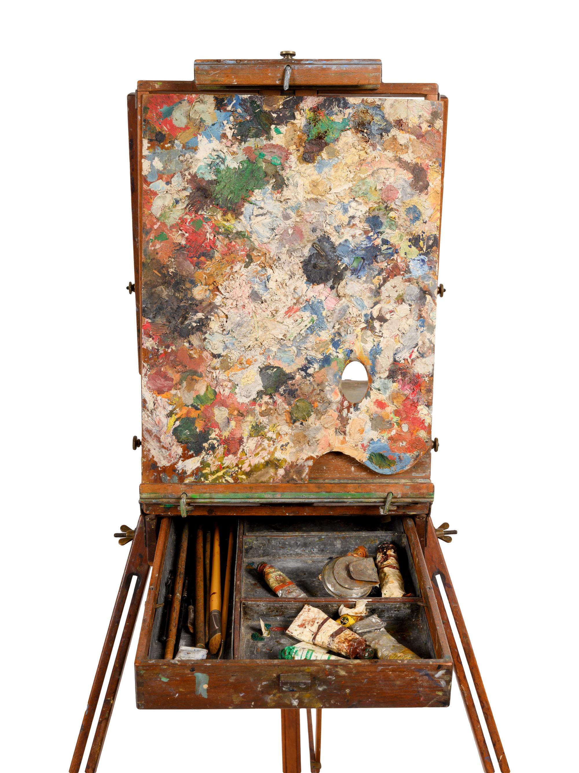 Two Antique Easels and a Painter's Palette