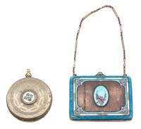 Two French Enameled Silver Compacts Largest height 3 x width 3 1/3 x depth 1/2 inches. — LATE 19TH/EARLY 20TH CENTURY