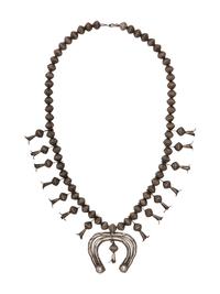 Navajo Silver Squash Blossom Necklace and Matching Earrings
