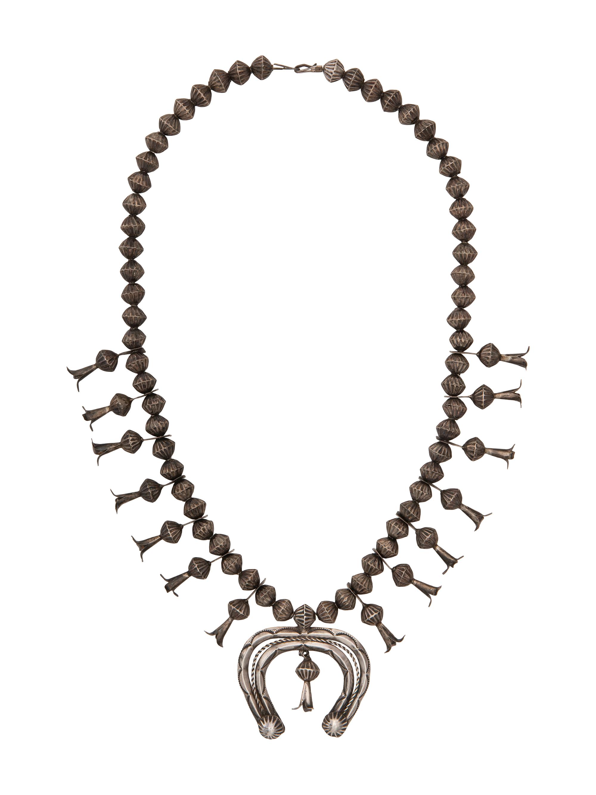 Navajo Silver Squash Blossom Necklace and Matching Earrings
