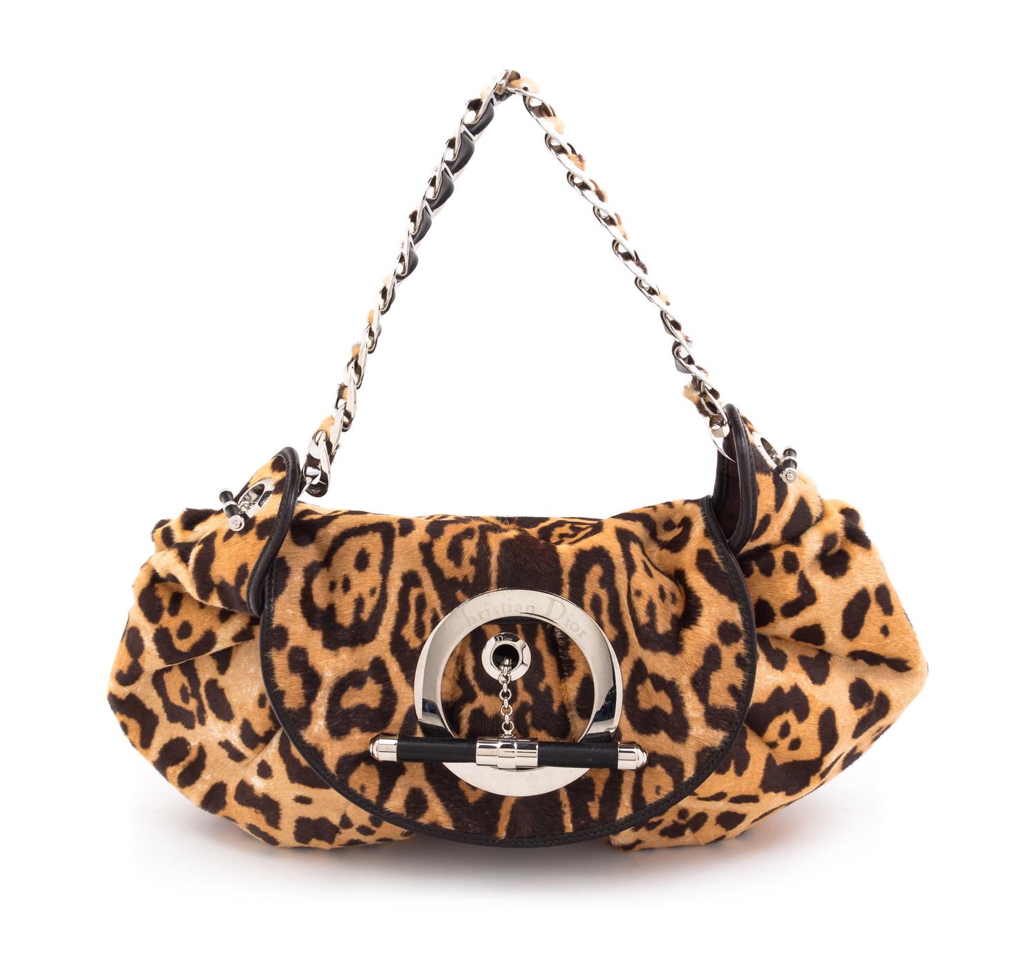 A Christian Dior Printed Calf Hair Handbag, 16" x 10" x 3".
