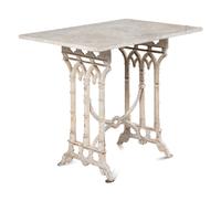 A Continental Gothic Style Painted Cast Iron Marble-Top Garden Table