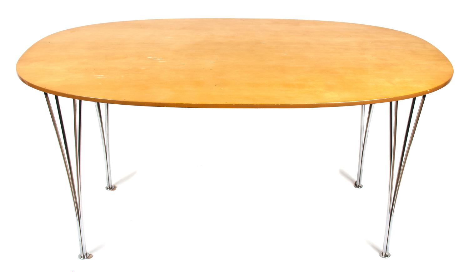 A Danish Modern Oval Top Dining Table Height 28 x width 40 x depth 57 inches.