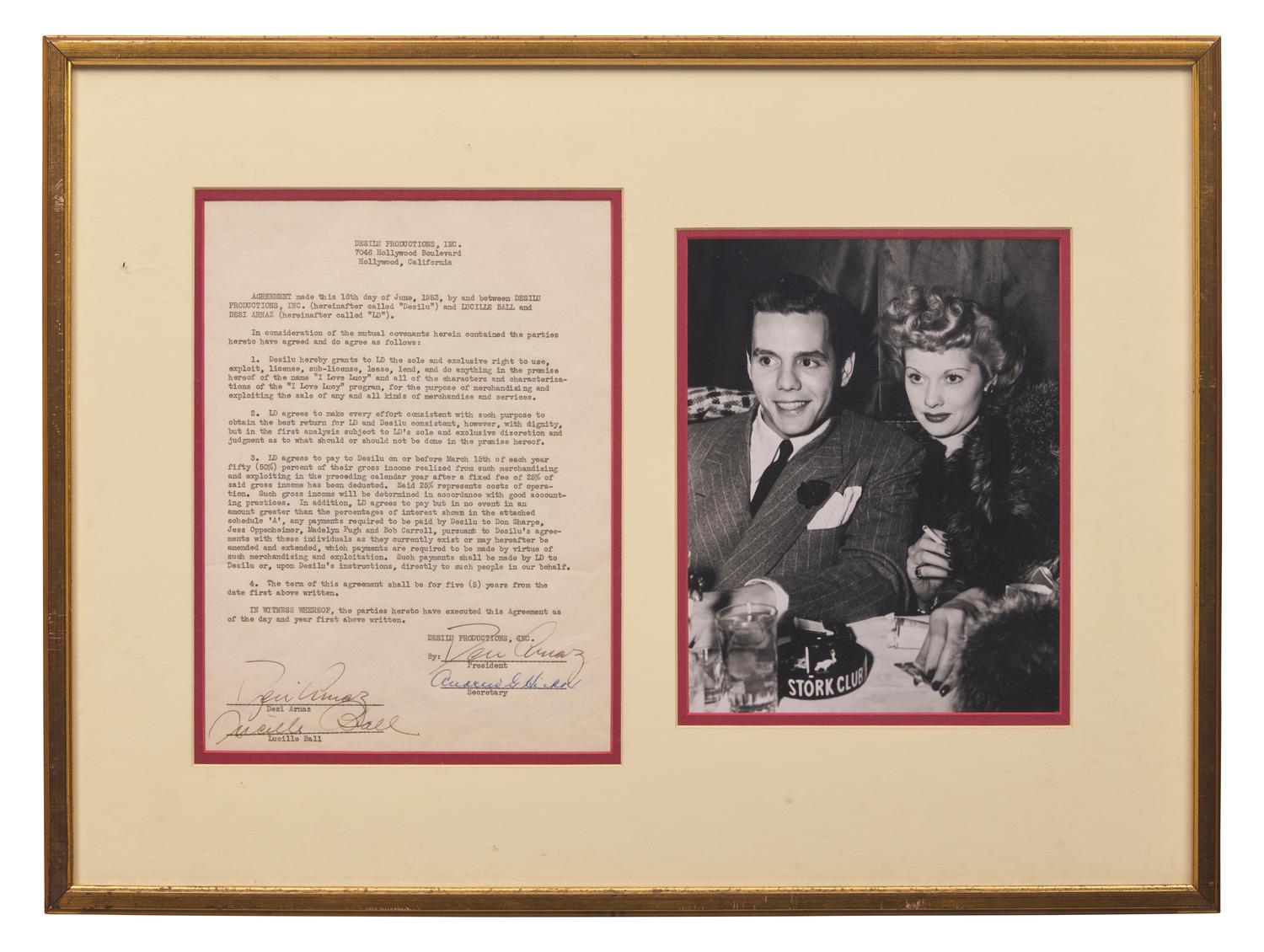 [Entertainment] Ball, Lucille, and Desi Arnaz. Typed Contract, signed