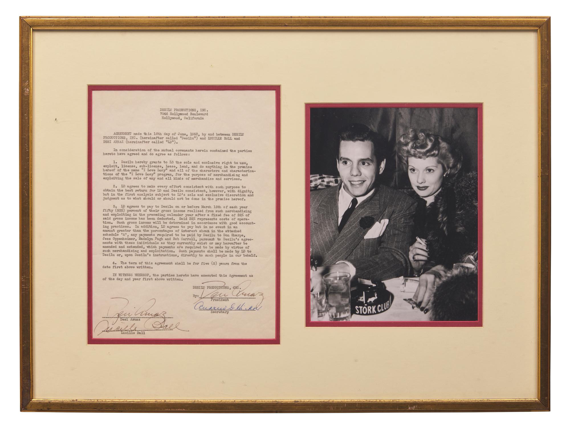 [Entertainment] Ball, Lucille, and Desi Arnaz. Typed Contract, signed
