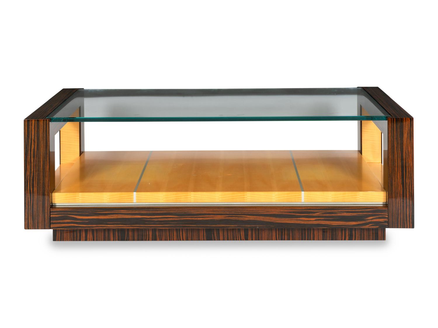 A Dakota Jackson Macassar Ebony and Sycamore Grand Cocktail Table