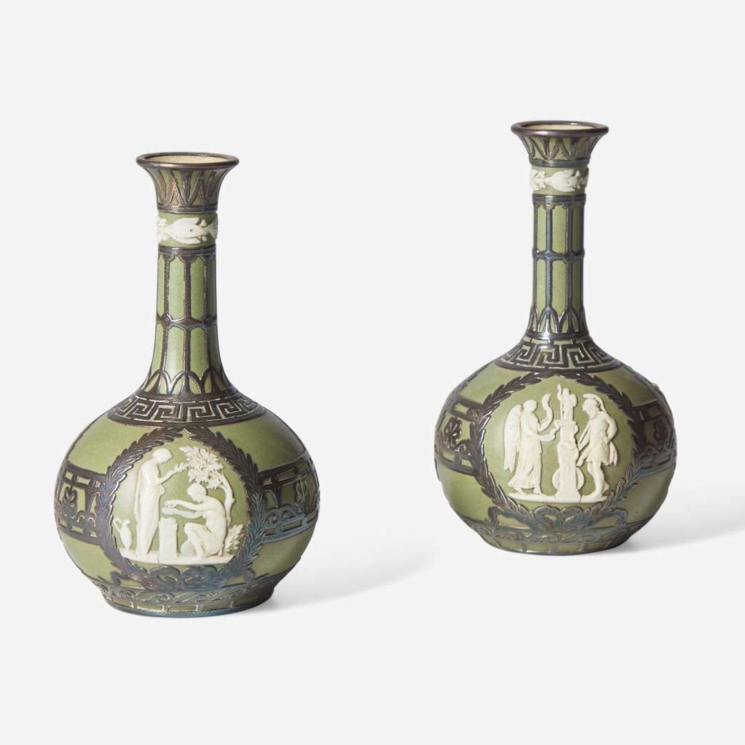 A Pair of Wedgwood Silver Overlay Jasperware Vases UK, circa 1900