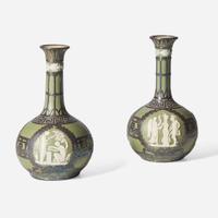 A Pair of Wedgwood Silver Overlay Jasperware Vases UK, circa 1900