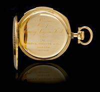 An 18 Karat Yellow Gold Open Face Minute Repeater Pocket Watch, Patek Philippe, Circa 1912,