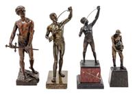 A Group of Four Continental Bronze and Cast Metal Figures Height of first 12 1/2 inches.