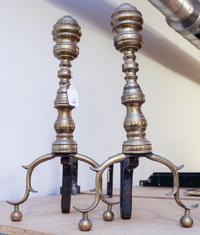 A Pair of Brass Andirons. Height 18 inches.