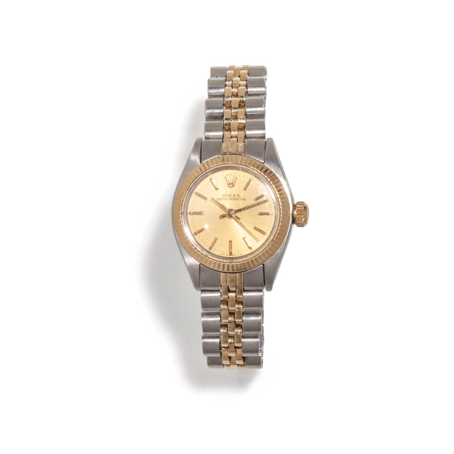 ROLEX, STAINLESS STEEL AND YELLOW GOLD 'OYSTER PERPETUAL' WATCH