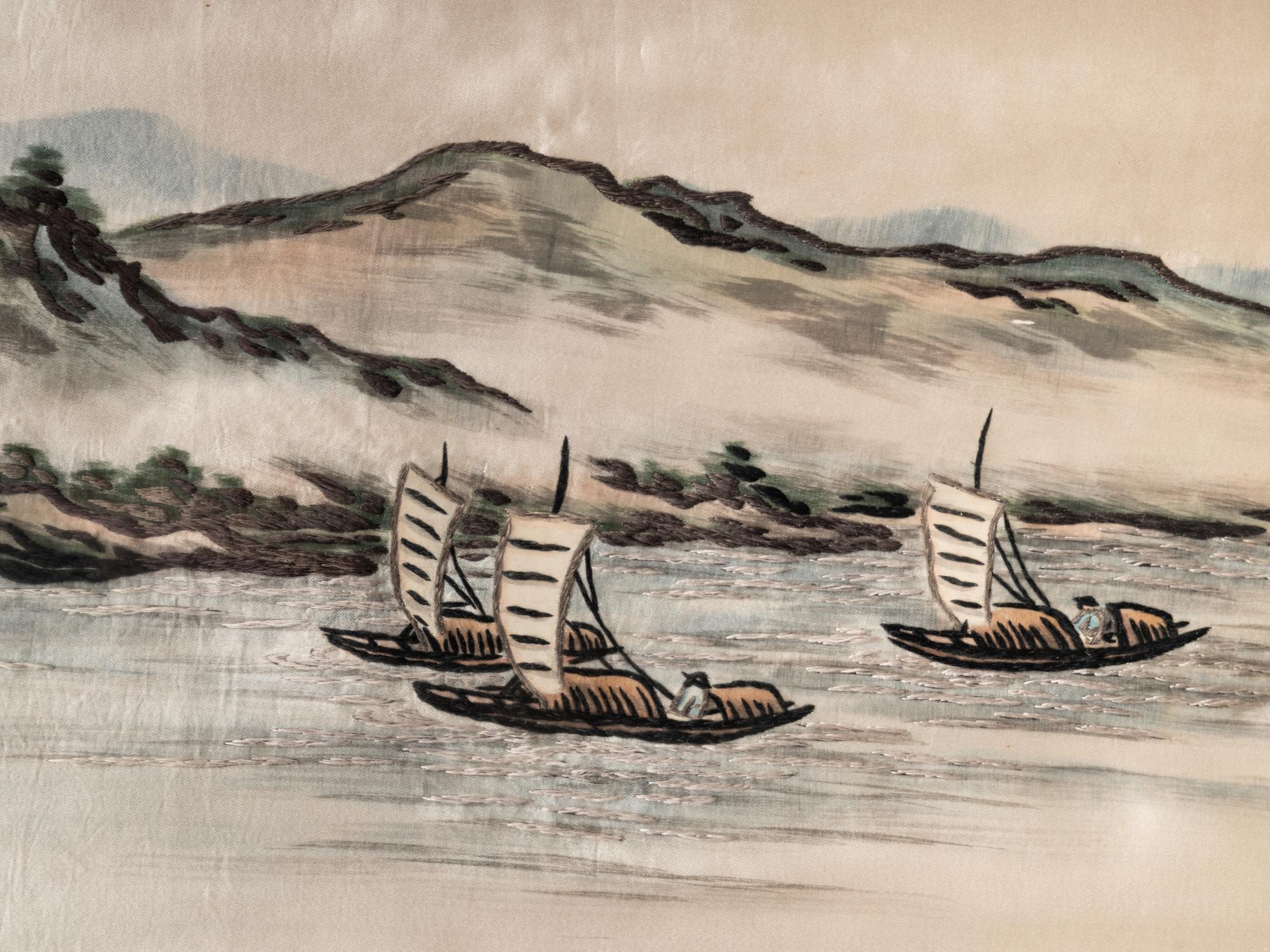 Two Chinese Embroidered Silk Panels
