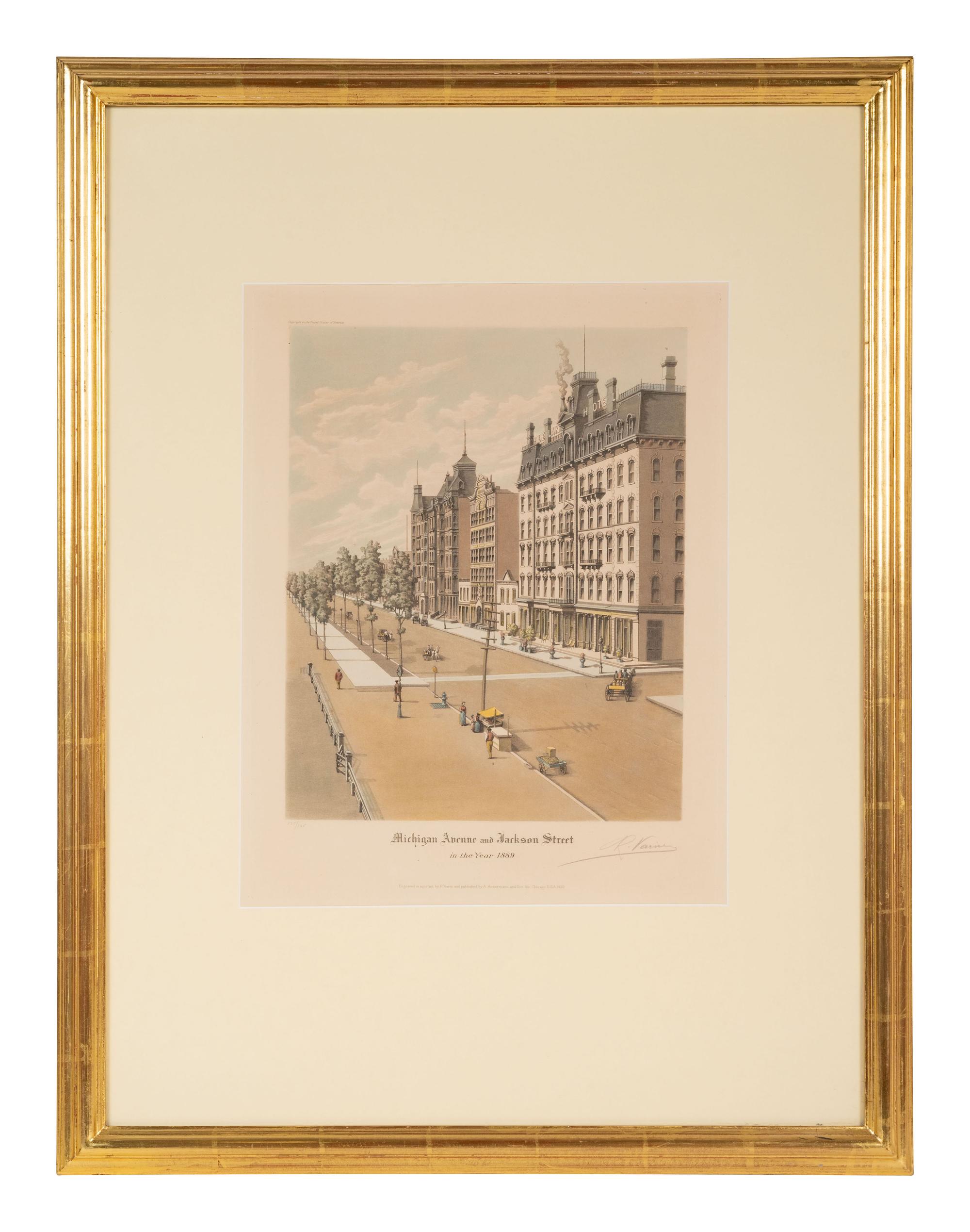 A group of 4 aquatint prints of Chicago by A. Ackermann and Son, Inc., comprising: