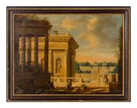 A Capriccio View of a Classical Palace, the Grounds being Finished by Men Setting Paving