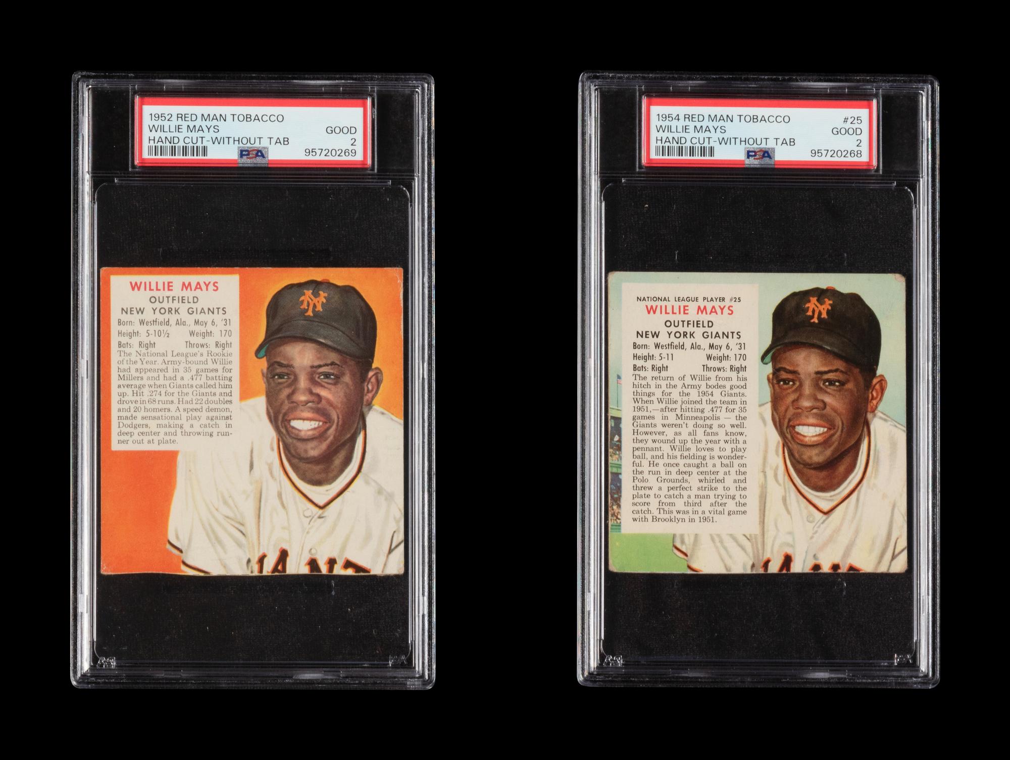 A Group of 1952 and 1954 Red Man Tobacco Willie Mays Baseball Cards (PSA 2 GOOD)