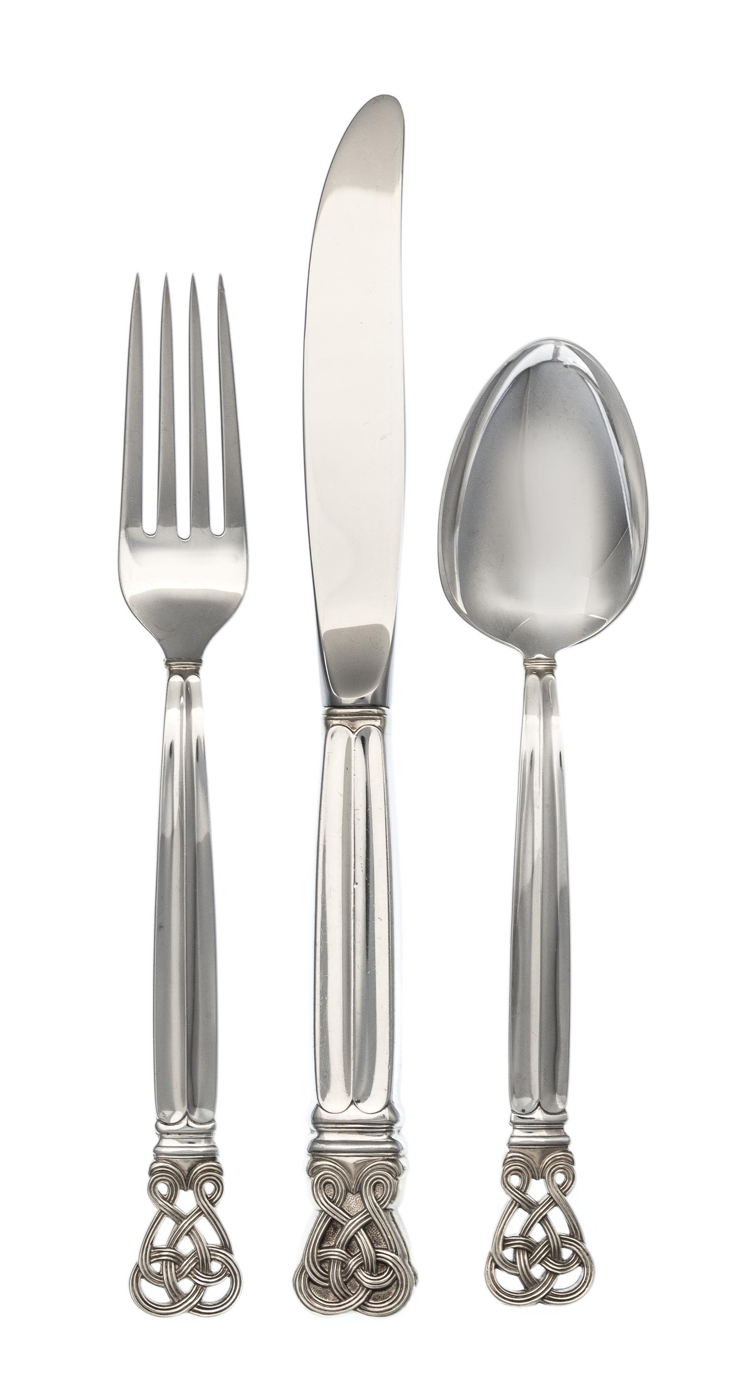 An American Silver and Parcel Gilt Flatware Service, Towle Silversmiths, Newburyport, MA, Celtic Weave pattern, comprising: 12 dinner k