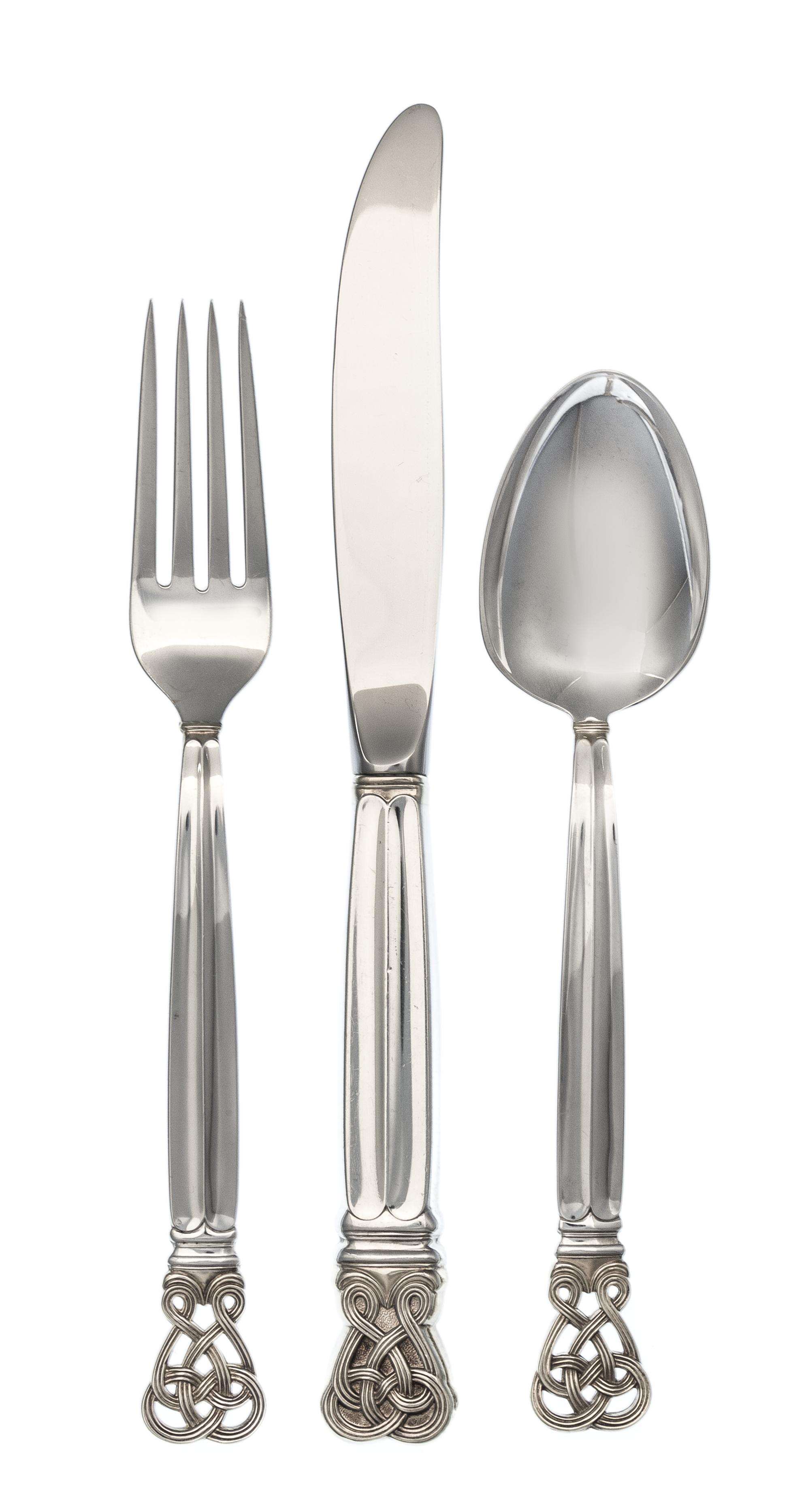 An American Silver and Parcel Gilt Flatware Service, Towle Silversmiths, Newburyport, MA, Celtic Weave pattern, comprising: 12 dinner k