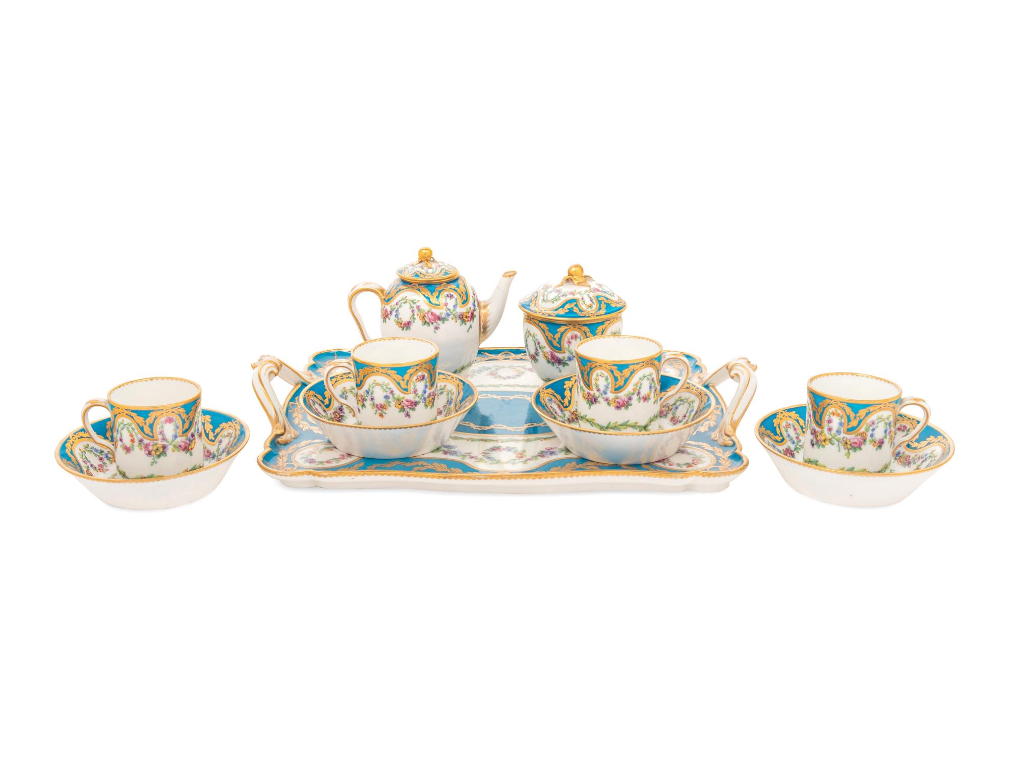 A Sèvres Bleu Céleste Porcelain Seven-Piece Tea Service ( Dejeuner 'Courteille' )