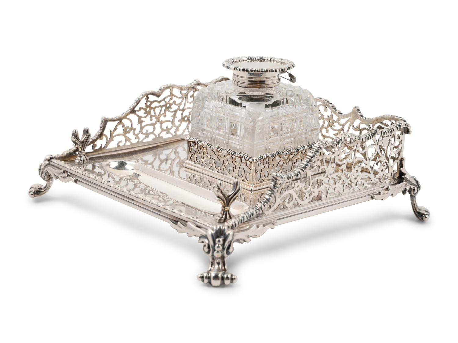 A Silver-Plate and Cut Glass Ink Well