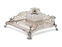 A Silver-Plate and Cut Glass Ink Well