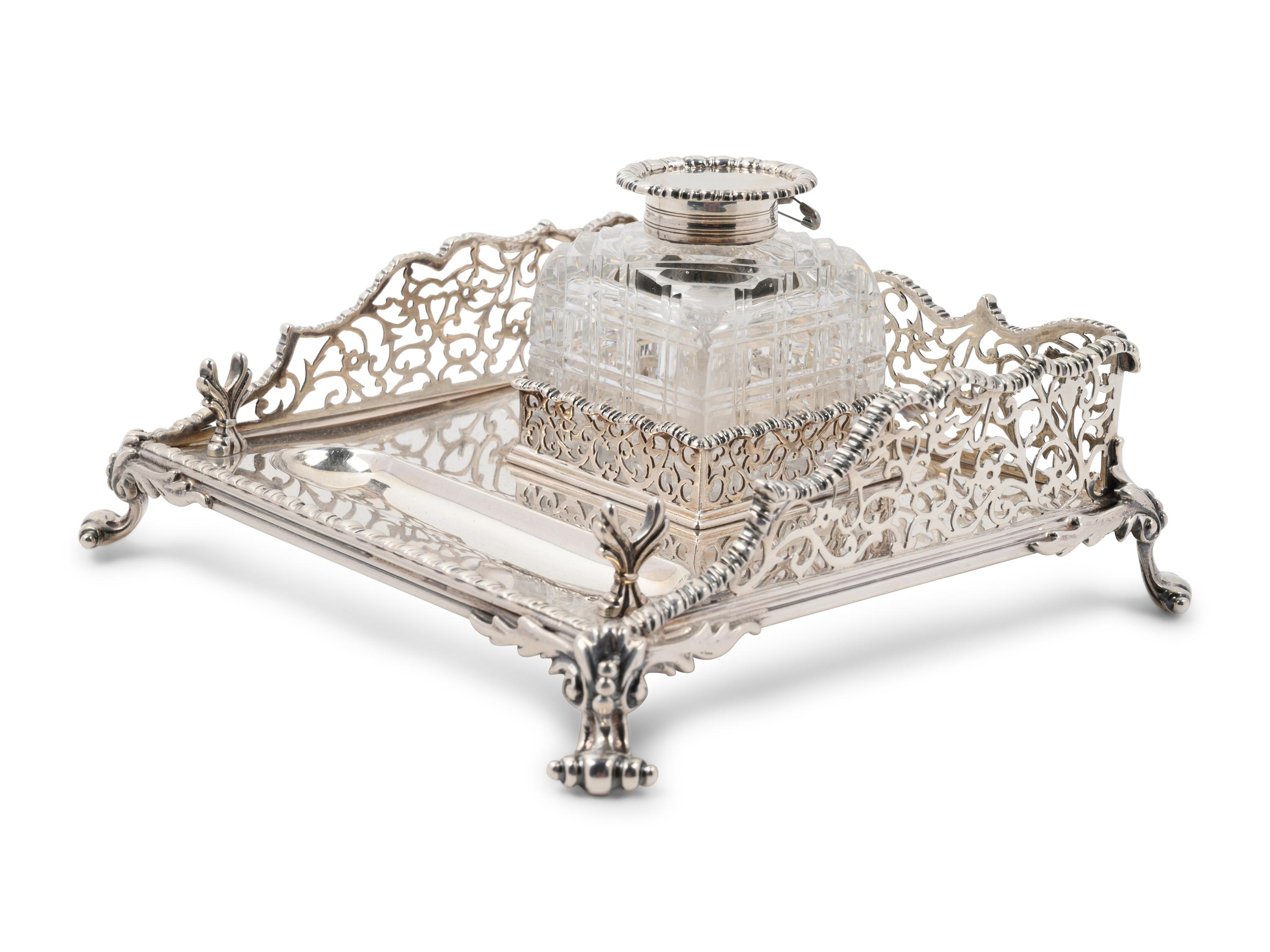 A Silver-Plate and Cut Glass Ink Well