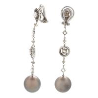CULTURED TAHITIAN PEARL, DIAMOND AND COLORED DIAMOND EARCLIPS