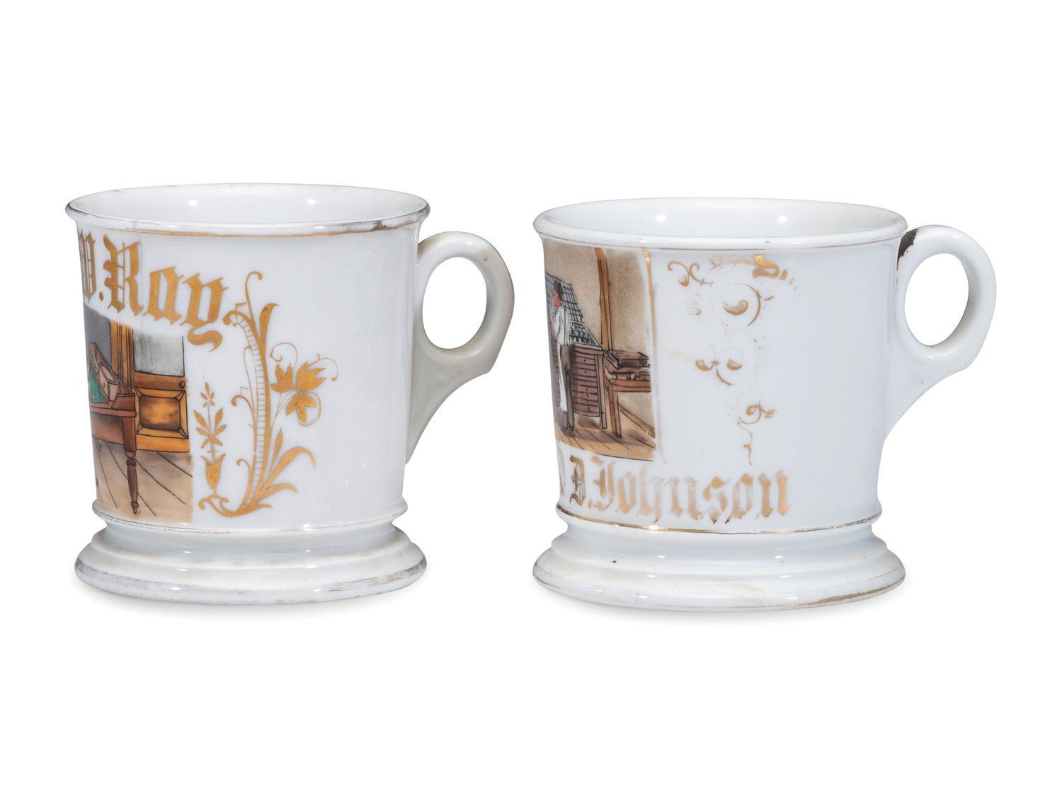 Two Porcelain Occupational Shaving Mugs