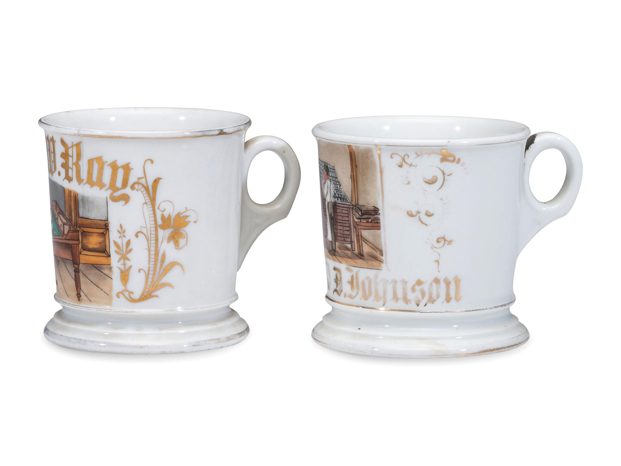 Two Porcelain Occupational Shaving Mugs