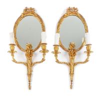 A Pair of Louis XV Style Gilt Bronze Girandole Mirrors Height 24 inches.