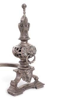 A Pair of Neoclassical Silvered Brass Andirons