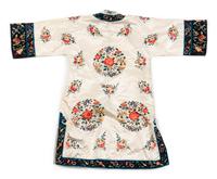 A Chinese White Ground Embroidered Silk Lady's Robe