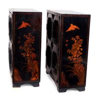 A Pair of Chinese Black and Gilt Lacquer Diminutive Apothecary Cabinets — 20TH CENTURY