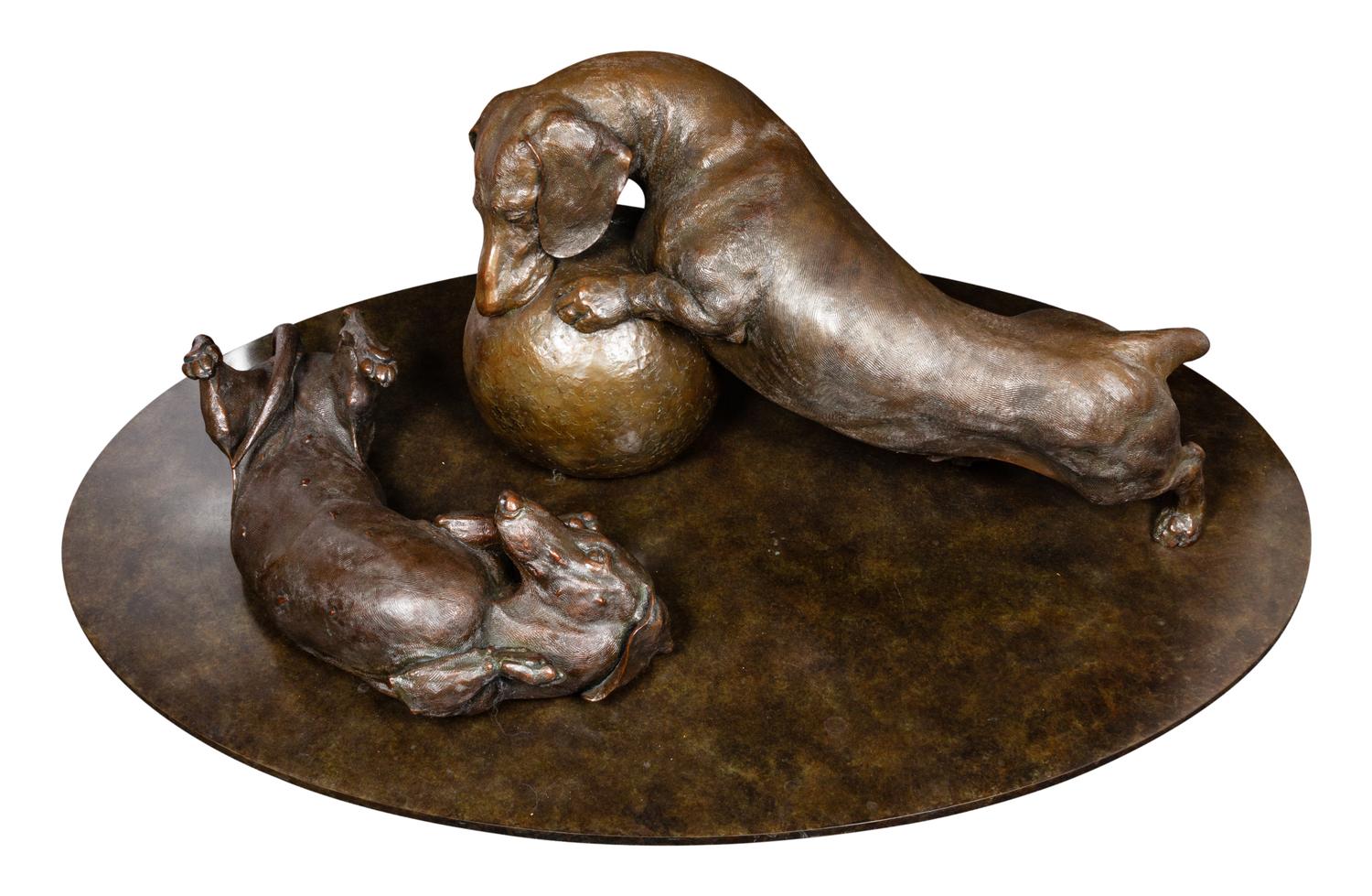 A Bronze Dachshund Figural Group Width of base 48 inches. — Joy Kroeger Beckner (American, b. 1944)