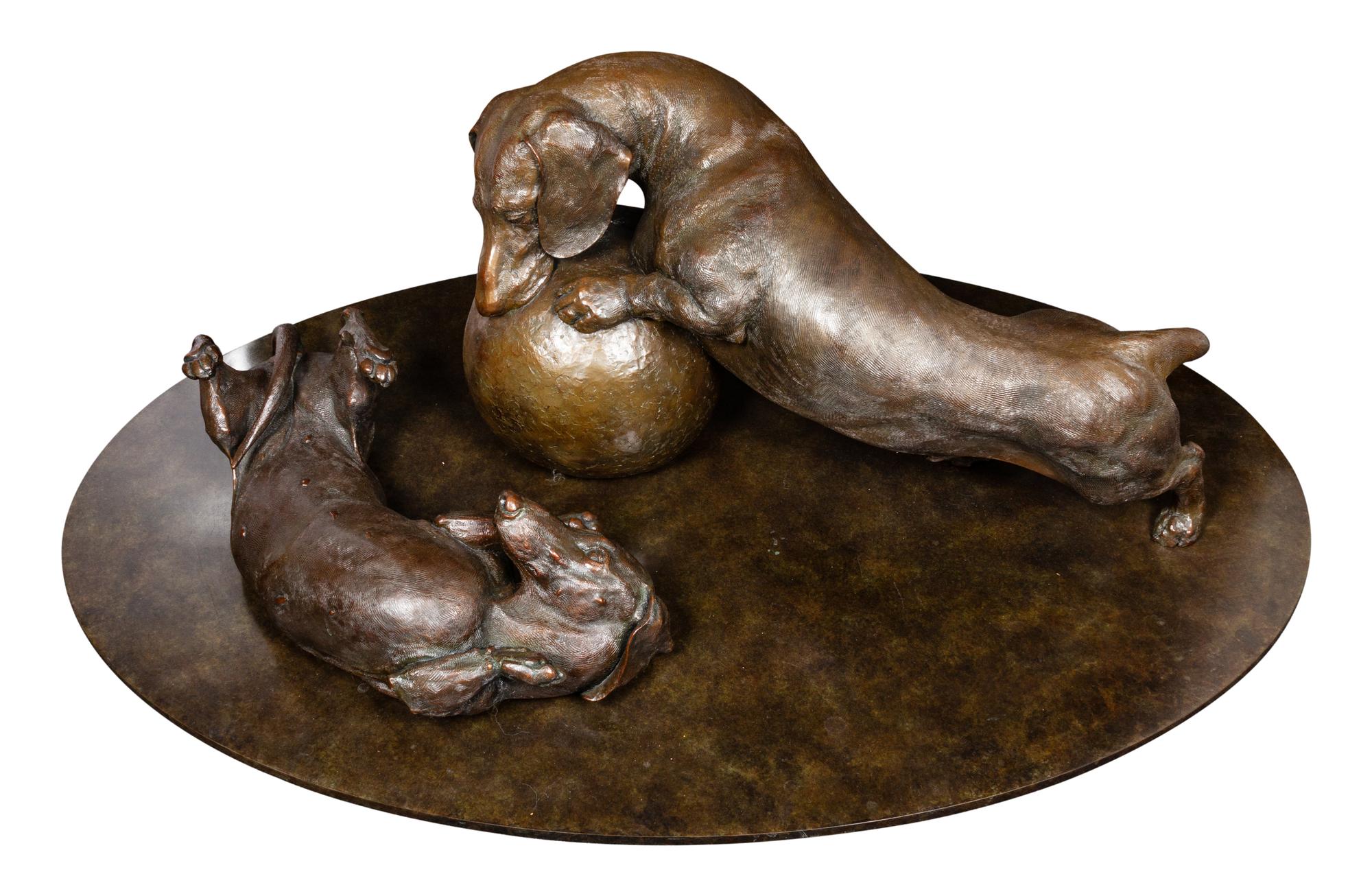 A Bronze Dachshund Figural Group Width of base 48 inches. — Joy Kroeger Beckner (American, b. 1944)