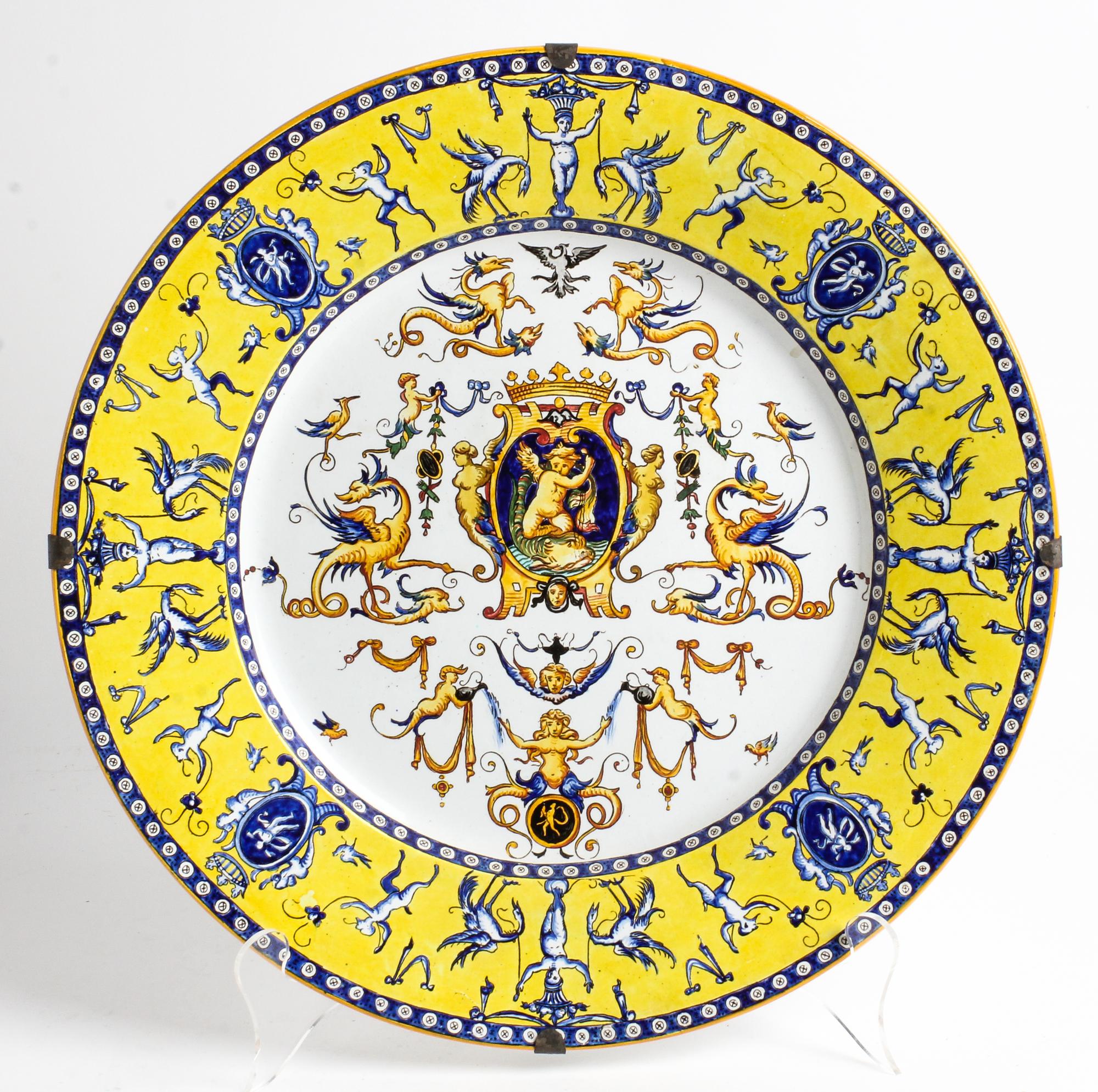 An Italian Polychrome Majolica Charger Diameter 17 1/2 inches. — 20TH CENTURY