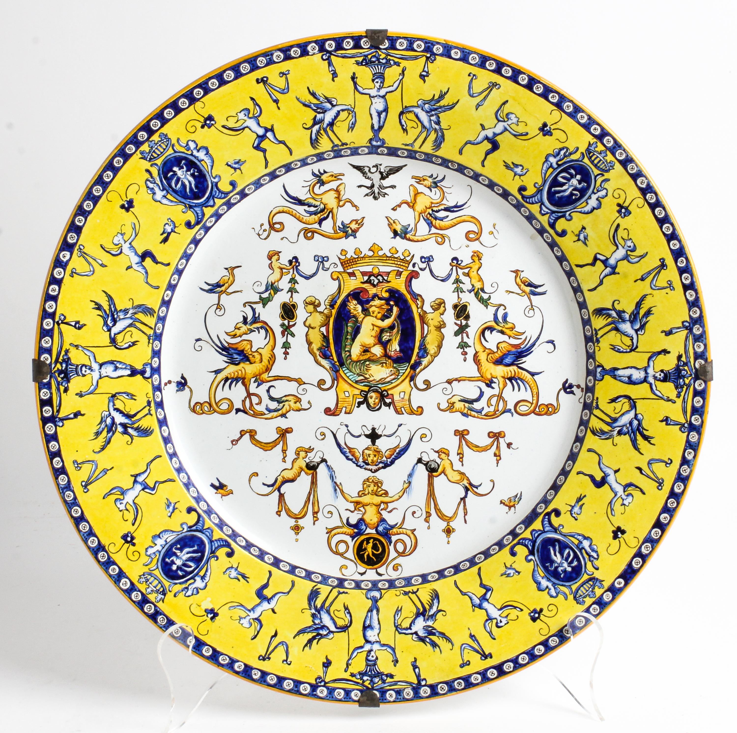 An Italian Polychrome Majolica Charger Diameter 17 1/2 inches. — 20TH CENTURY