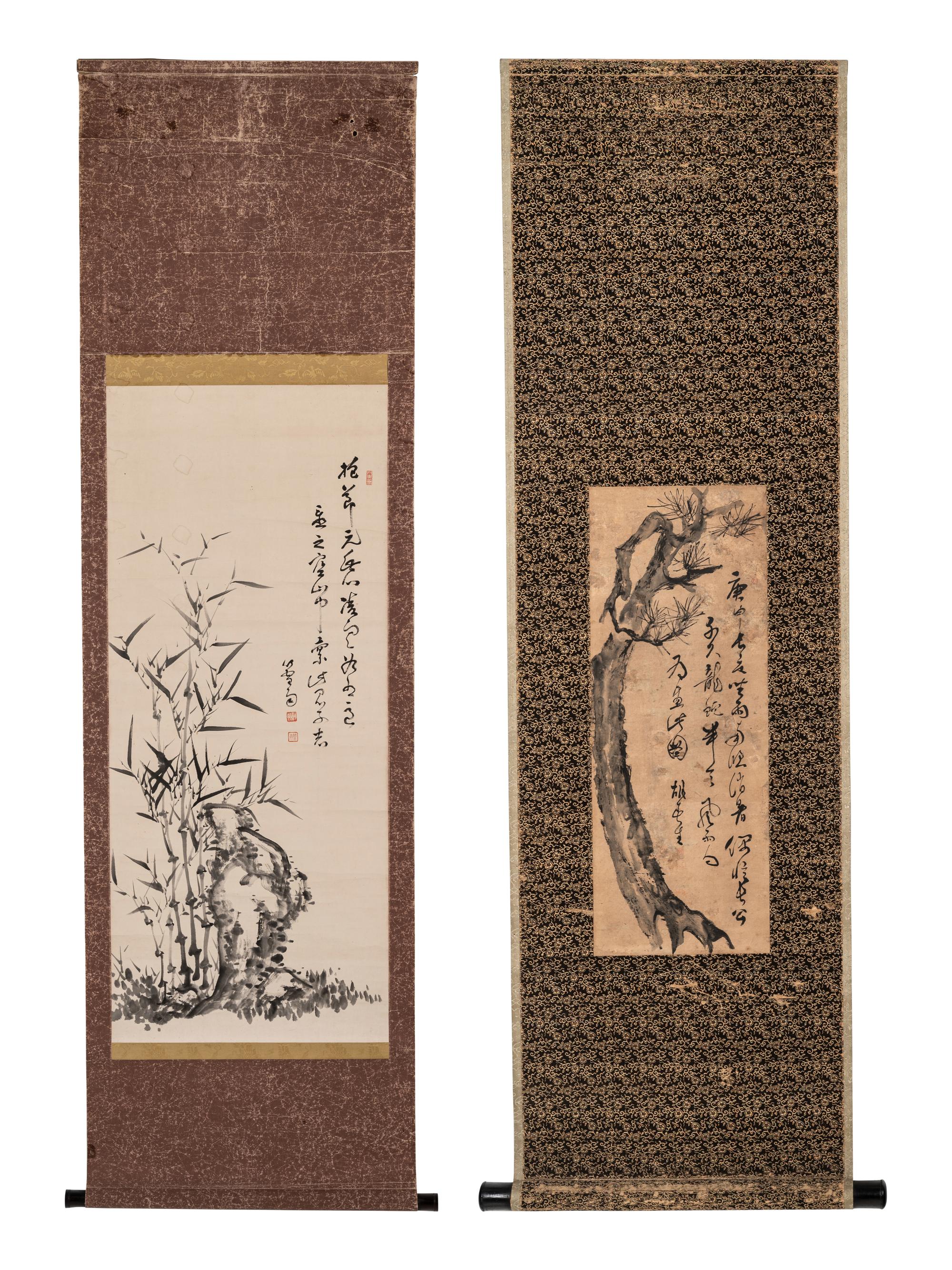 Two Chinese Hanging Scrolls Depicting Pines and Bamboos
