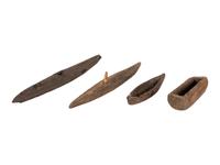 Alaskan Eskimo Carved Wood Toy Kayaks and Snuff Box