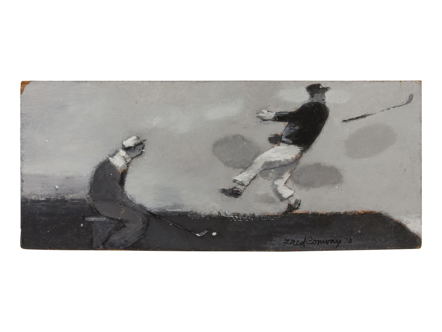 Two works: Men Playing Horseshoes and Men Playing Golf