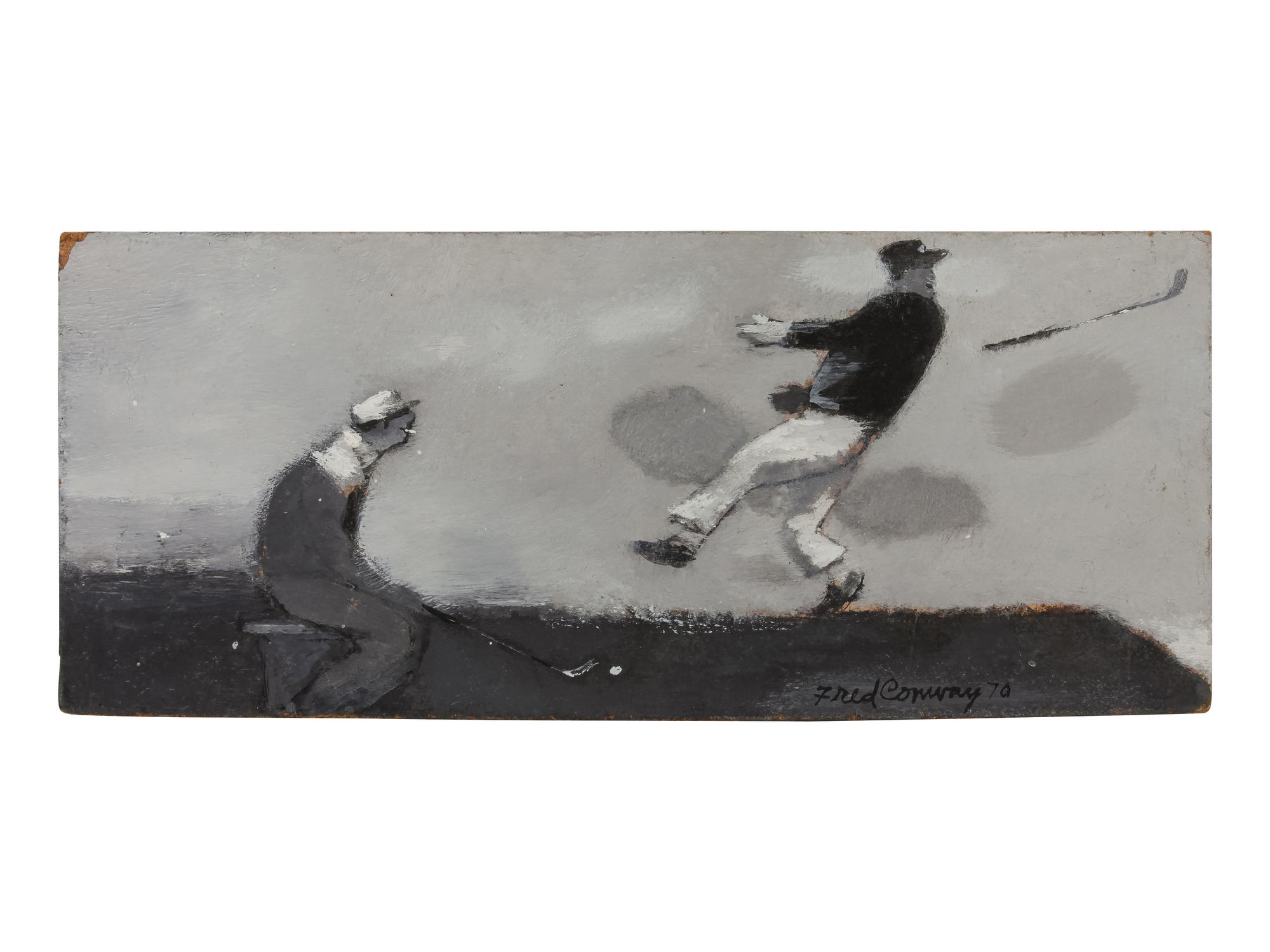 Two works: Men Playing Horseshoes and Men Playing Golf
