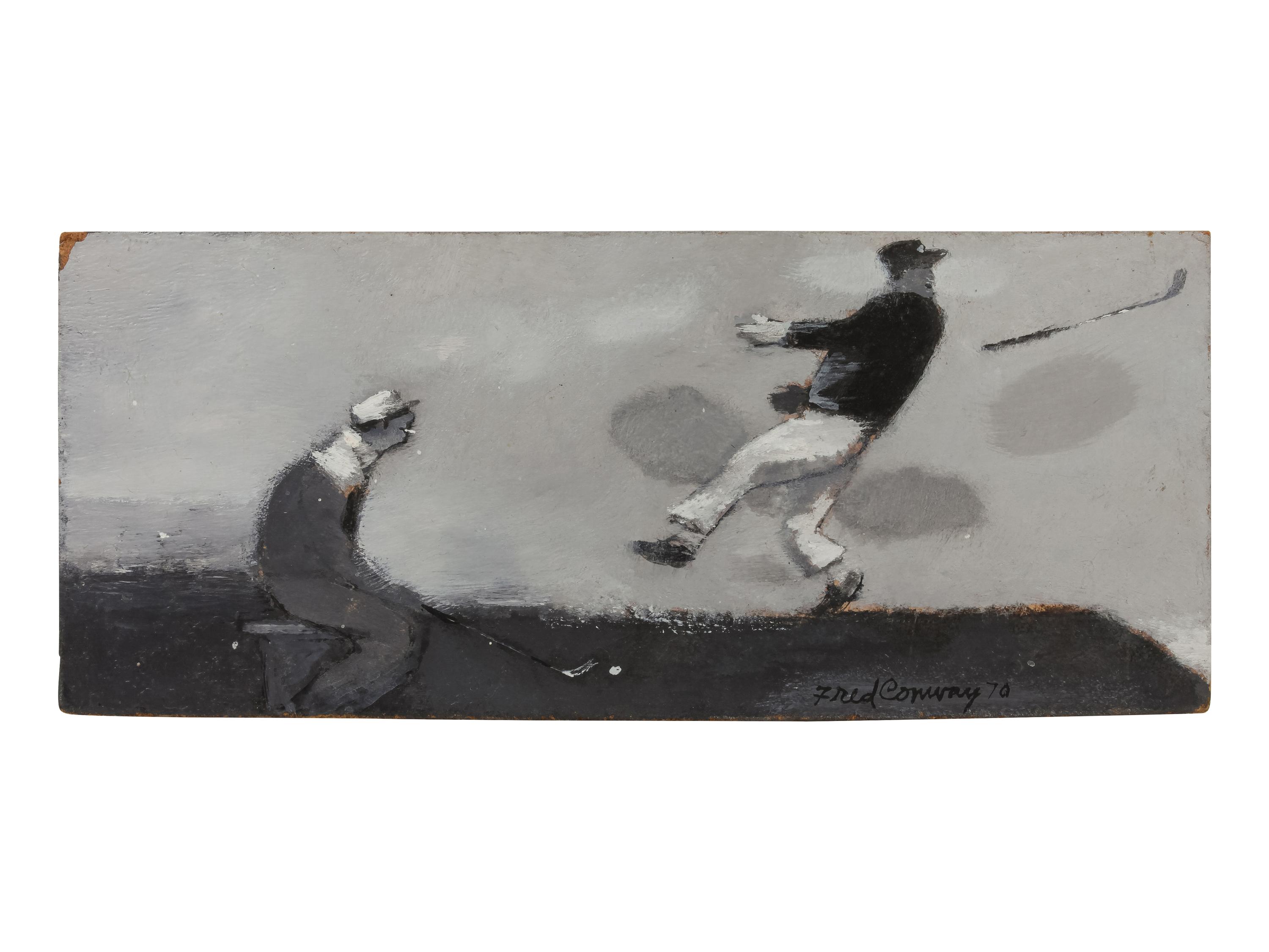 Two works: Men Playing Horseshoes and Men Playing Golf