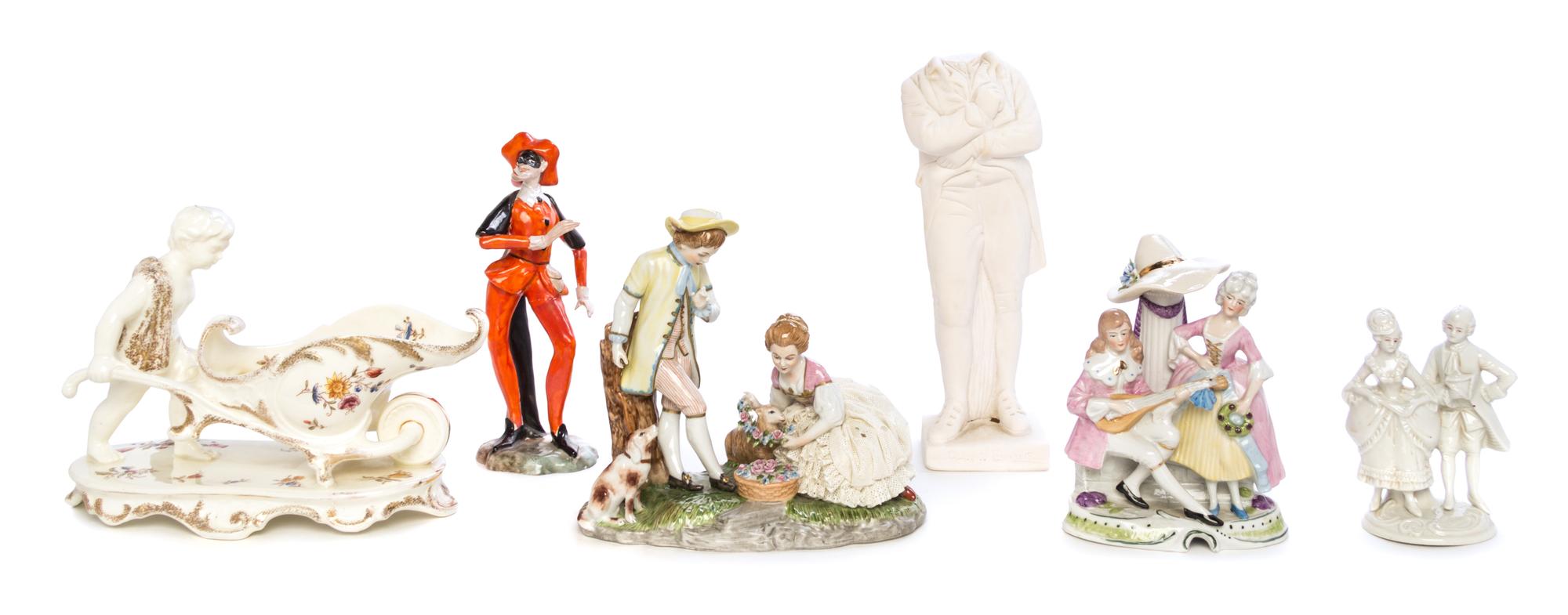 Five Porcelain Figures Height of tallest 9 1/2 inches.