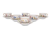 A Set of Six Le Tallec Cirque Chinois Porcelain Cups and Saucers