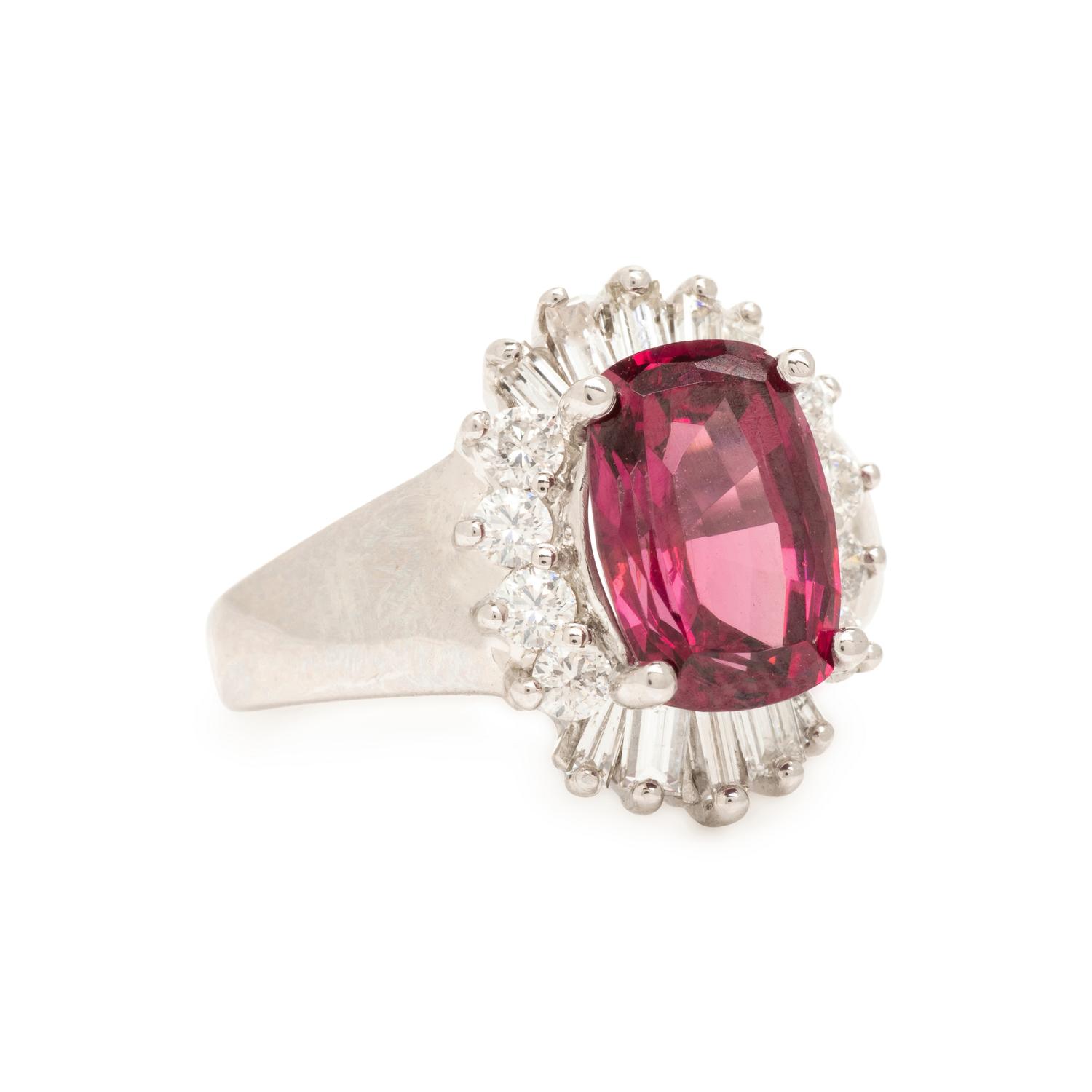 Garnet, Diamond, and White Gold Ring