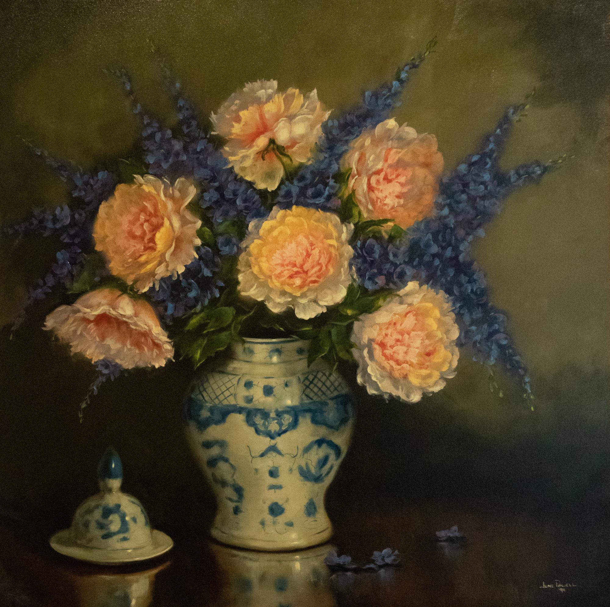 Floral Still Life with Blue and White Porcelain