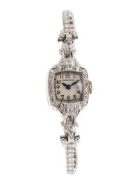 HAMILTON, 14K WHITE GOLD, PLATINUM AND DIAMOND WRISTWATCH