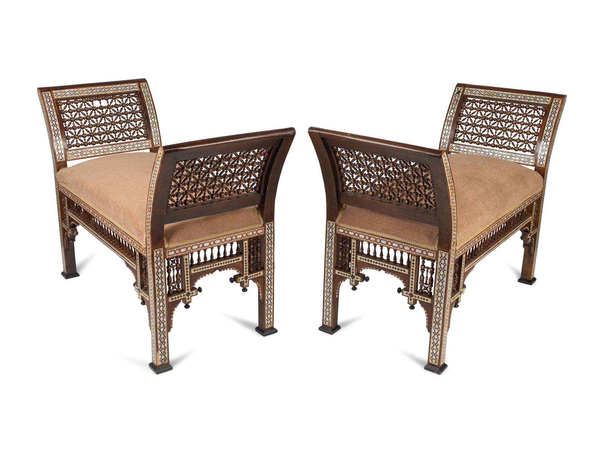 A Pair of Moorish Style Mother-of-Pearl Inlaid Window Seats — 20TH CENTURY