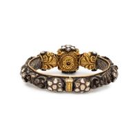 Mughal Style Diamond, Yellow Gold, and Silver Bangle Bracelet